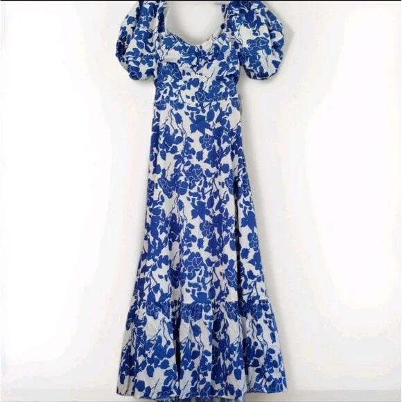 Hyacinth House Blue Seaport Tie Back Floral Midi Dress Cottagecore L - Picture 11 of 11